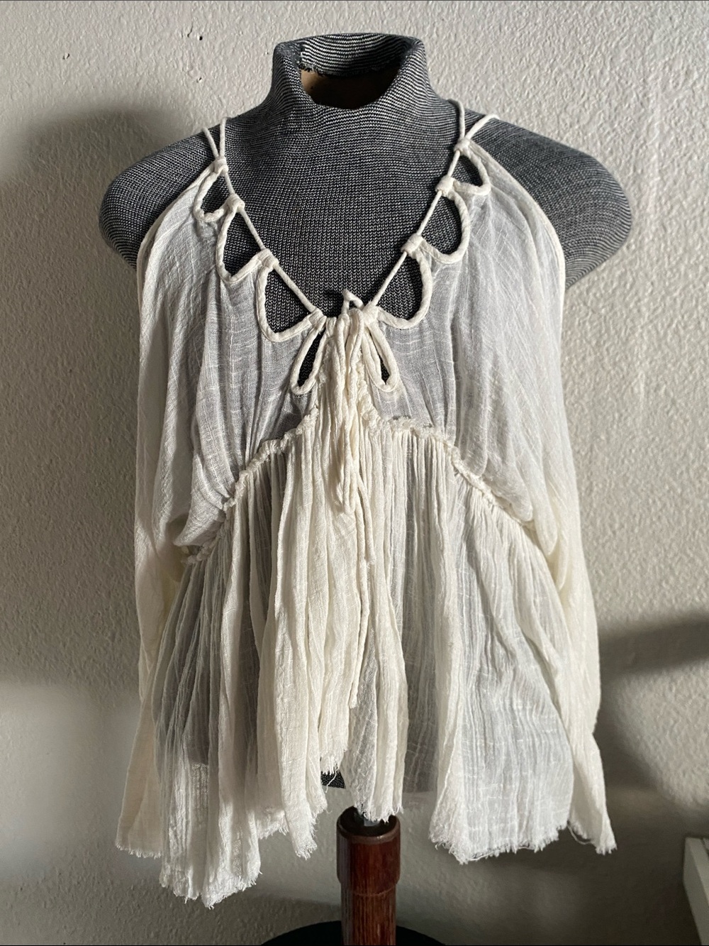 Free People Ivory Gauze Tie-Front Halter Camisole